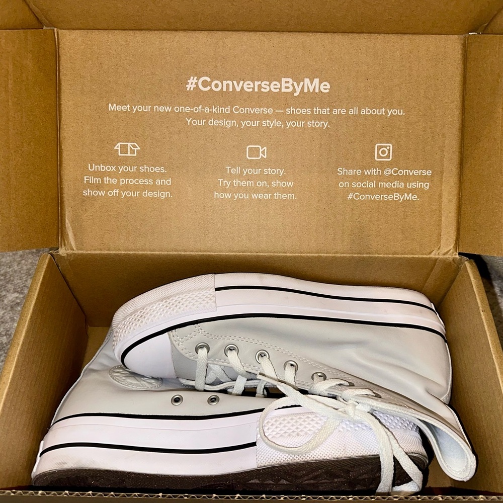 Custom Chuck Taylor All Star Lift Platform Leather in FOSSILIZED (Light Grey)